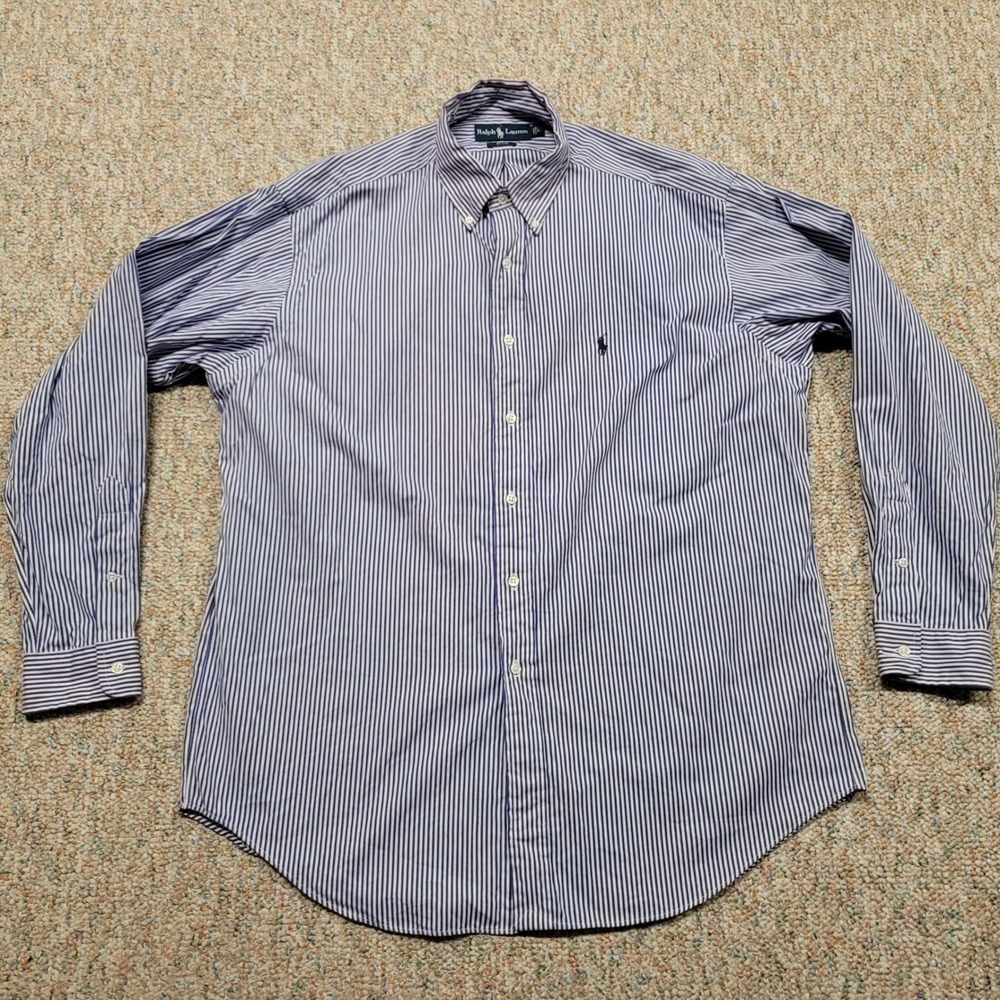 Ralph Lauren Blake Shirt Mens Large Blue Striped Button Down Cotton Preppy Pony